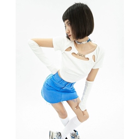 Áo croptop nữ tay ngắn HAGA vạt đuôi tôm cá tính ly eo ACT41