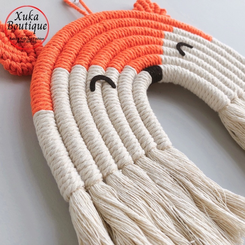 Phụ Kiện Treo Tường Cầu Vồng Macrame Tua Rua Phòng Trẻ Em Sz 36x29cm, Decor Phòng Dệt Tay Thủ Công Đẹp Chắc Chắn