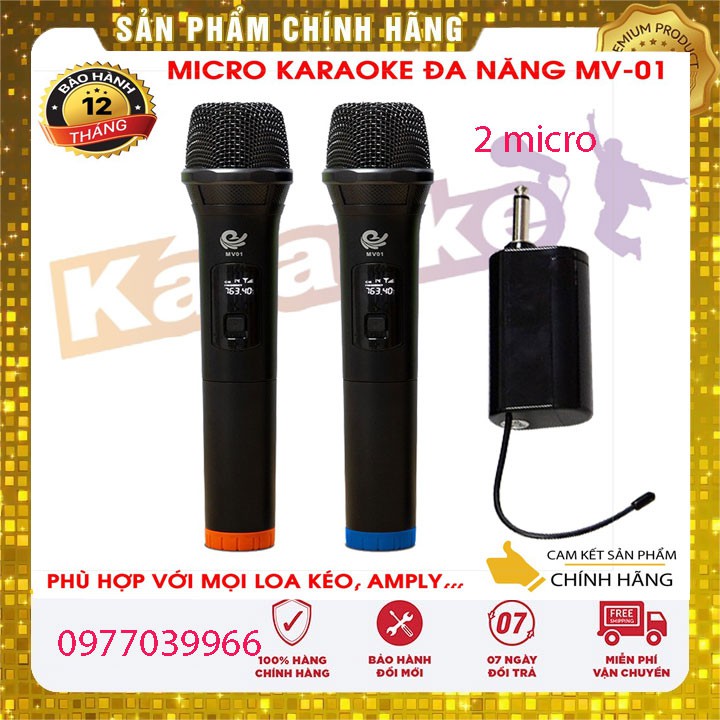 Micro Karaoke Không Dây MV01(2 Mic) - Chuyên Dụng Cho Loa, Amply - Đổi Mới Trong 07 Ngày