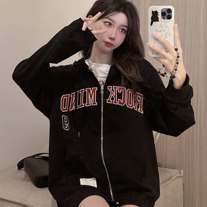 SUXI Áo Hoodie Tay Dài Dáng Rộng Thêu Chữ Thời Trang Mùa Thu Cho Nữ