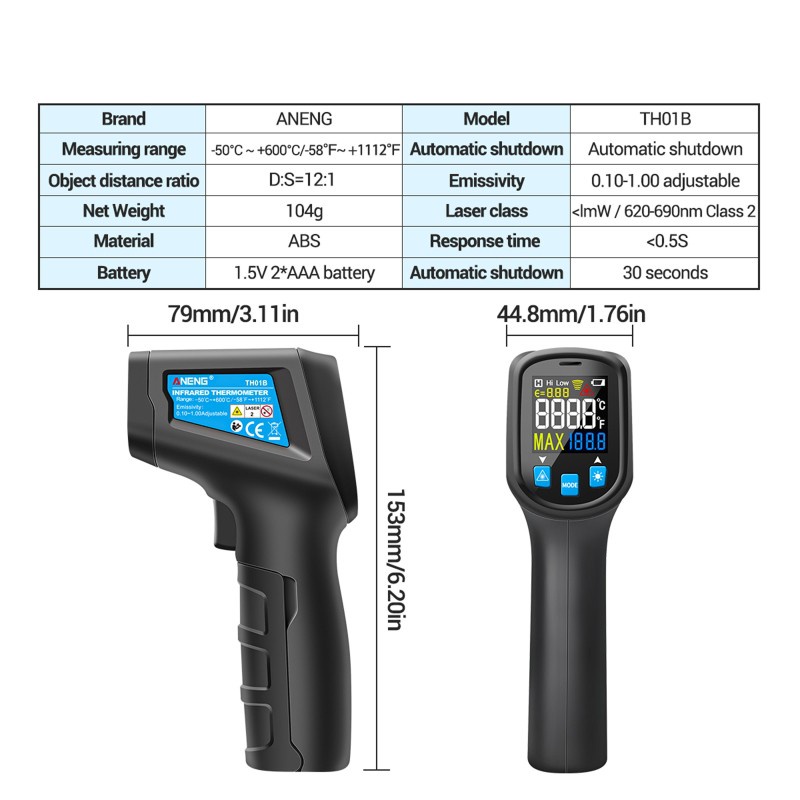 Súng Đo Nhiệt Độ Hồng Ngoại Uki Th01B - 50~600 C