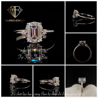 Nhẫn bạc viên chủ Moissanite 6*8 ĐÃ KIỂM ĐỊNH, viên tấm Moisanite; Bạc mạ bạch kim (v.à.n.g 10k-14k-18k l.hệ shop)