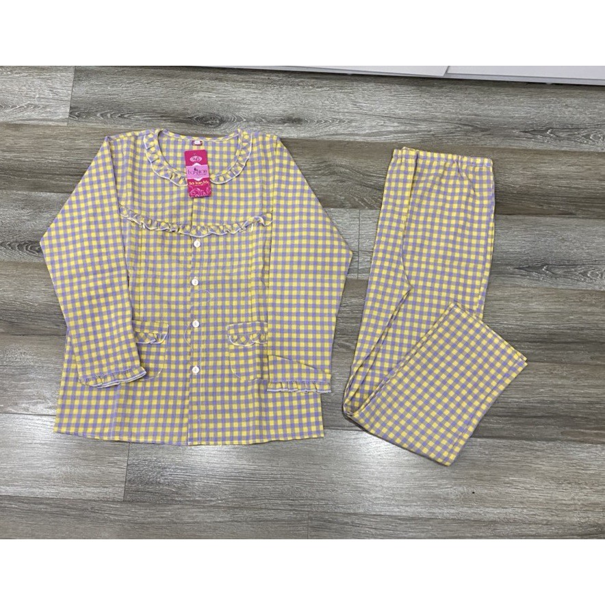 Bộ dài bầu sau sinh thô kẻ cúc giữa free size 45-55kg