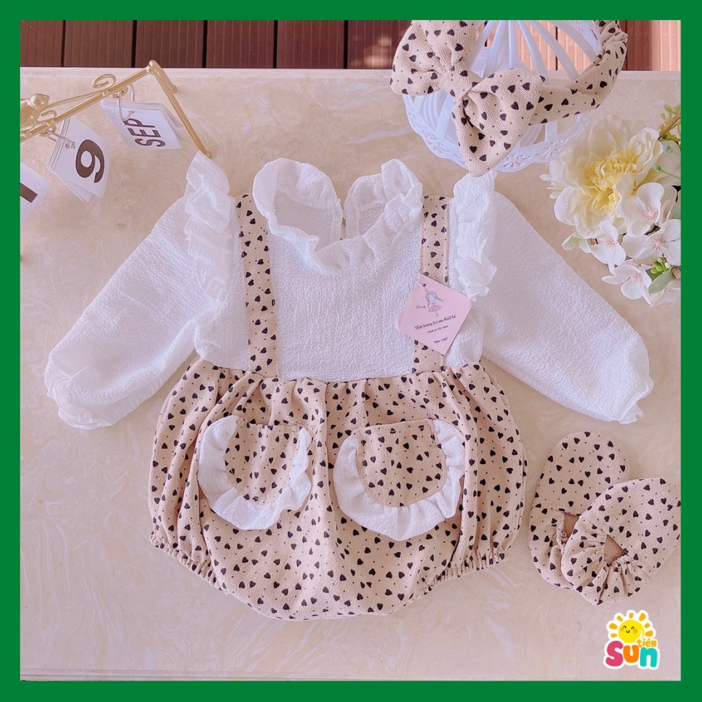 Tặng turban và giày vải, body dài tay cho bé gái 4 đến 11kg, vải dạ nhung phối thô xốp mềm mướt