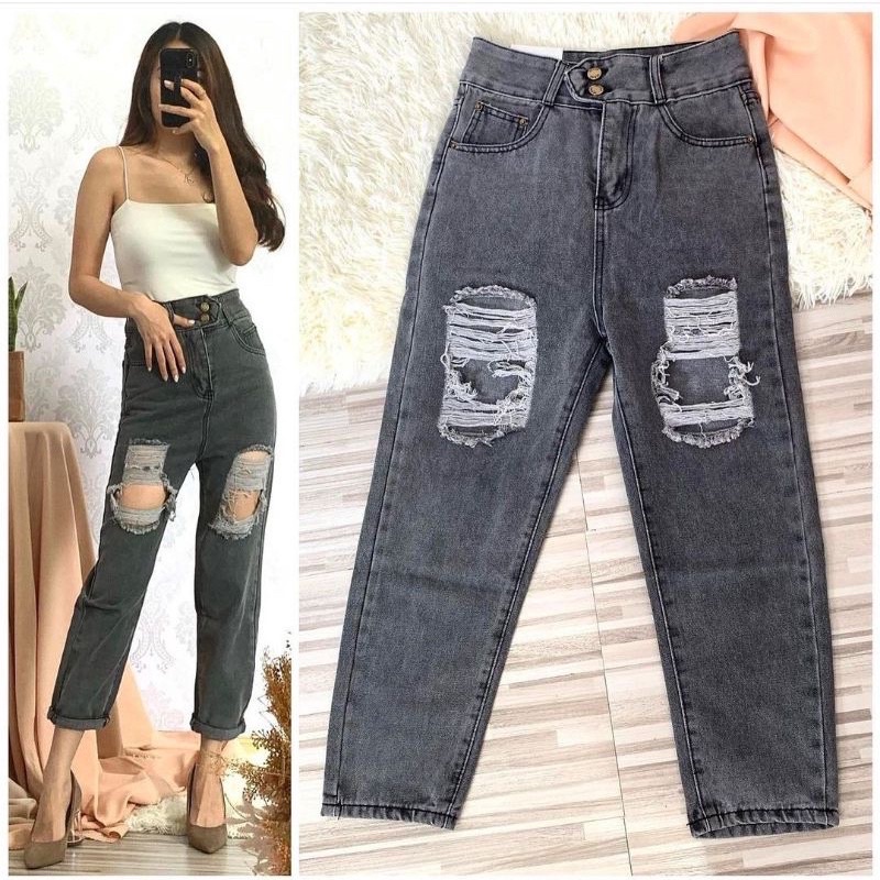 Kevin Quần Jean Lưng Cao Phối Rách Cá Tính Dành Cho Nam