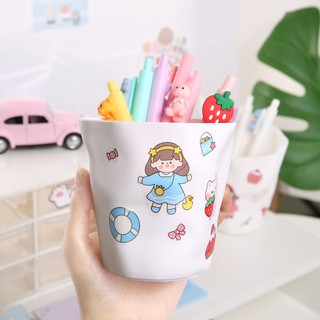 [ Tặng Kèm Sticker ] Cốc Đựng Bút/ Ống Cắm Đồ Đa Năng Màu Trắng Để Bàn Kt 10*10*6.5