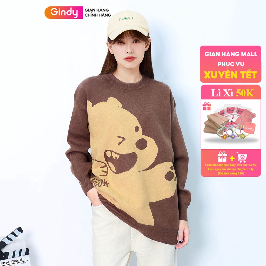 Áo len nữ GINDY hình gấu Pooh tay dài thời trang thu đông AMN002
