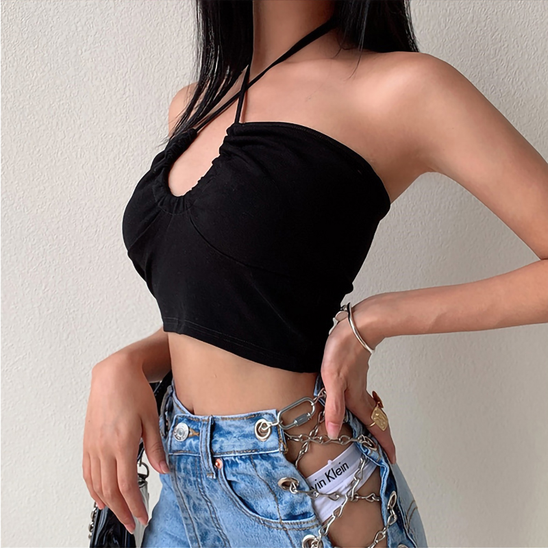Áo crop top dây bắt chéo khoét lỗ gợi cảm