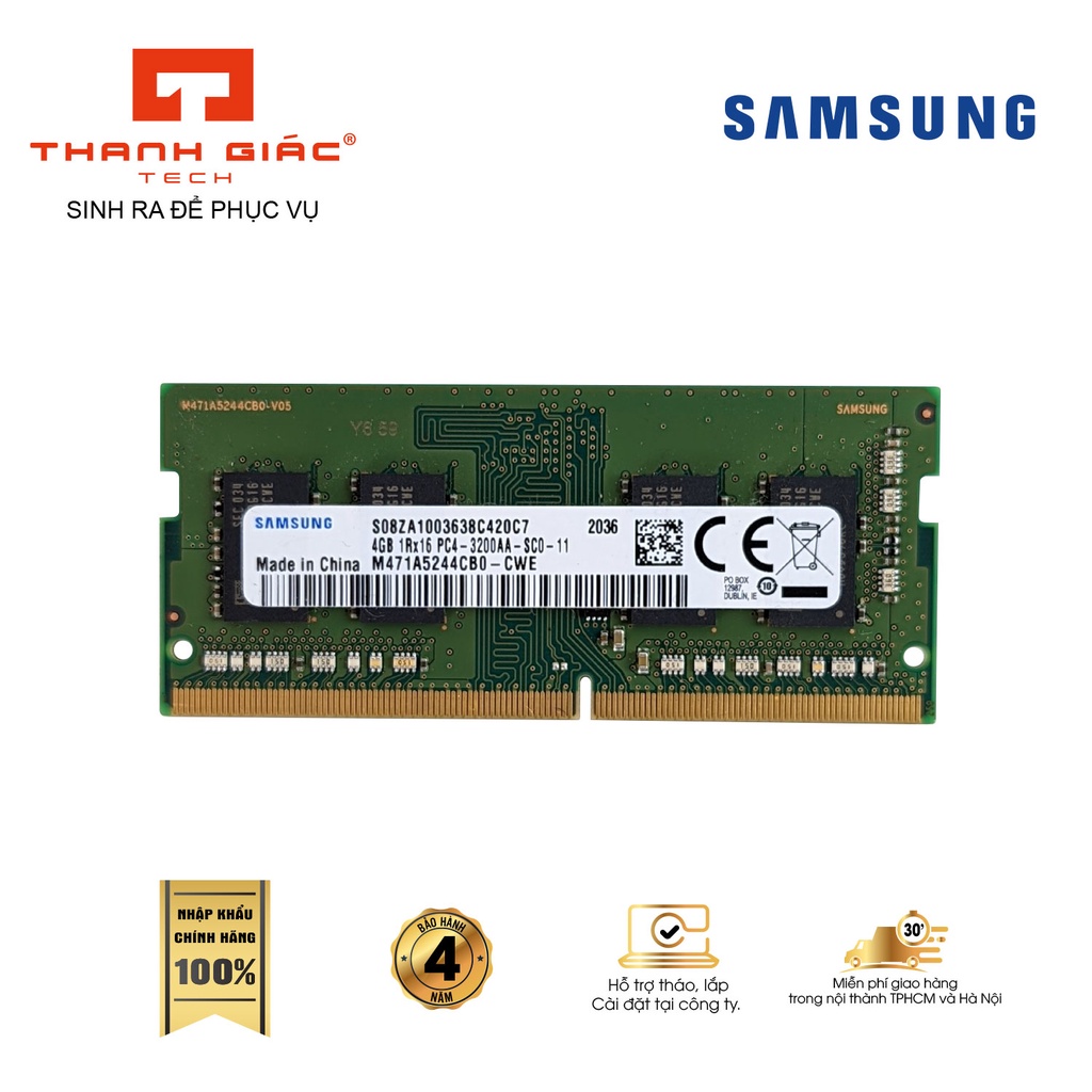 Ram Laptop DDR4 4Gb Bus 3200 Samsung,Skhynix,Micron.Chính Hãng mới 100%,Bảo hành 48 Tháng 1 Đổi 1