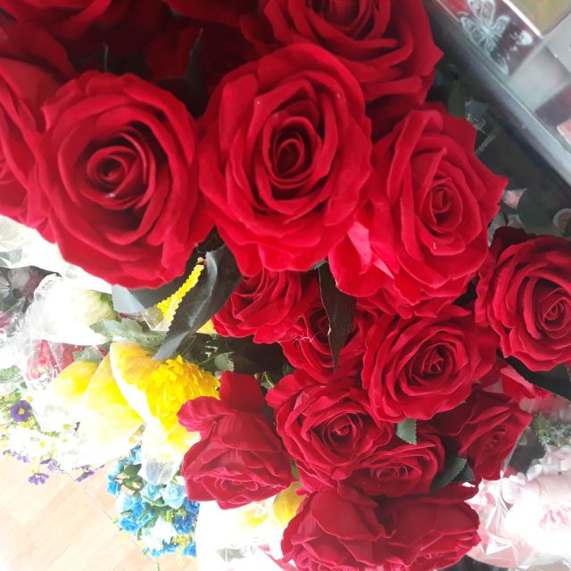 Hoa hồng lụa hoa giả cao cấp hoa hồng nhung đỏ