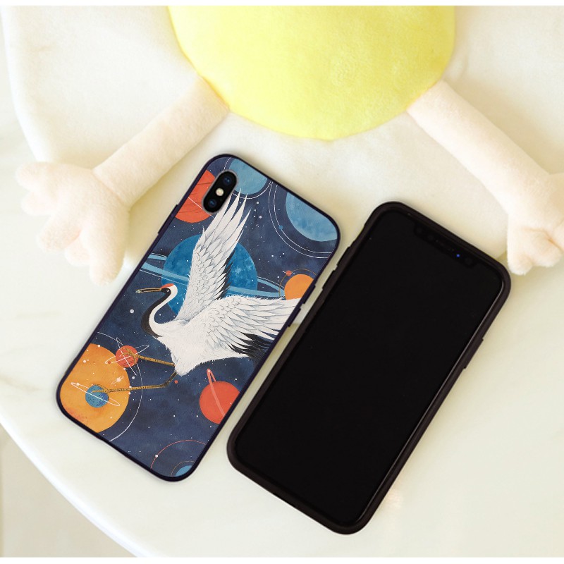 Ốp Điện Thoại silicone Mềm Họa Tiết Chim Hạc Cổ Điển Cho iphone 12 13 mini 11 14 pro xs max 6s 7 8 plus x xr se2