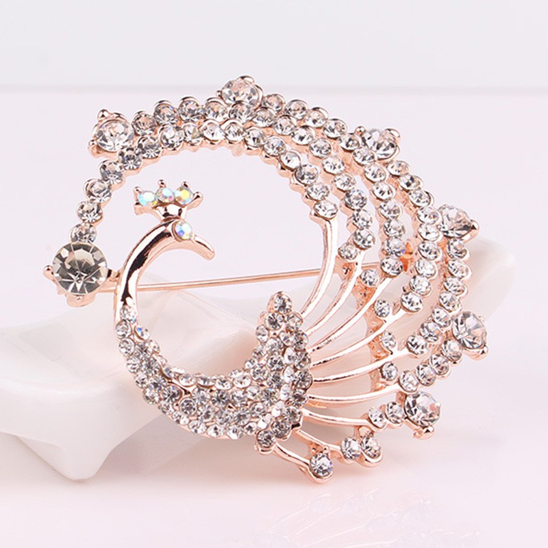 Ghim cài áo hình chú công đính đá thời trang cho nữ