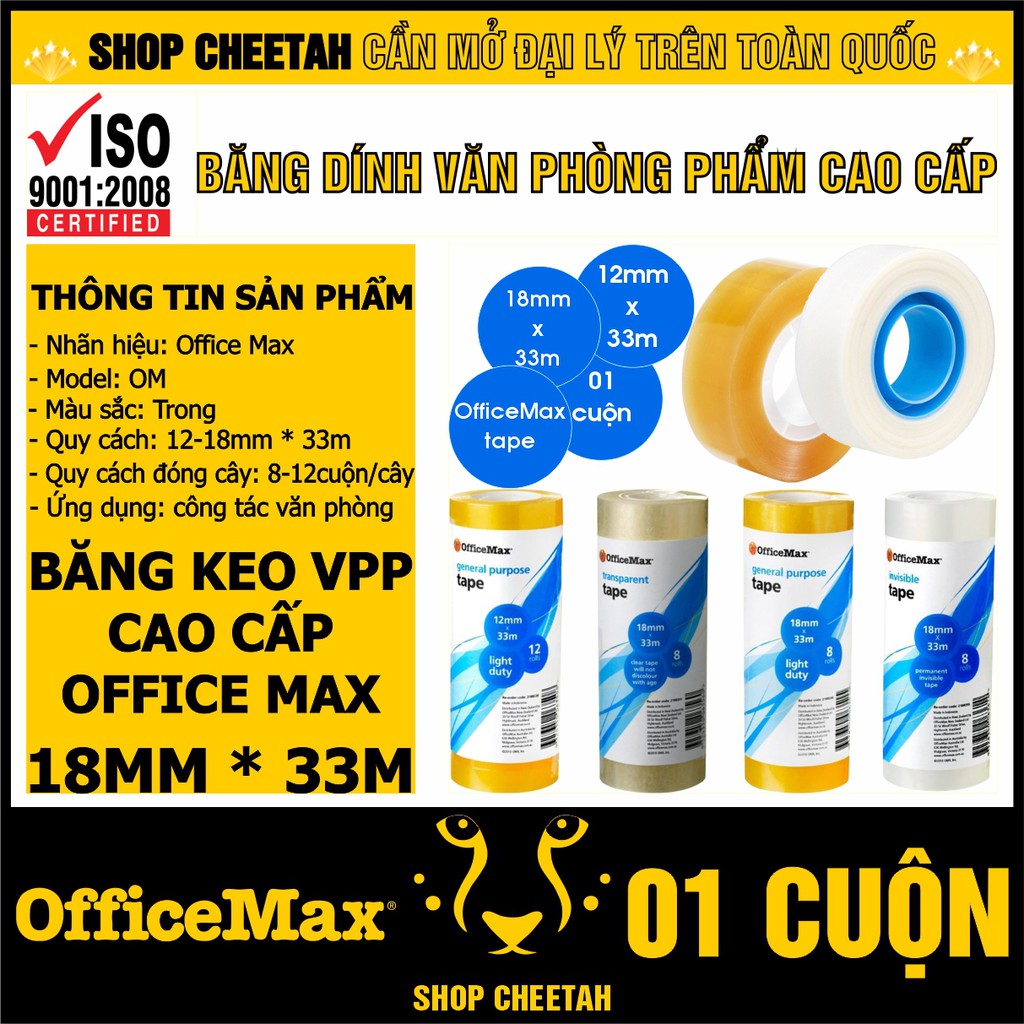 [ 1 cuộn ] Băng dính văn phòng phẩm cao cấp OfficeMax – Sản phẩm của New Zealand – Băng keo trong suốt – Băng keo dán