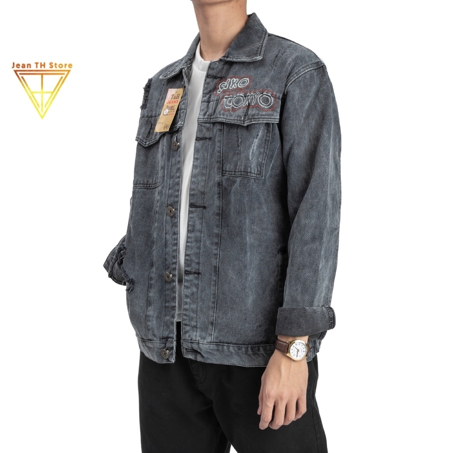 Áo khoác jean UNISEX nam nữ TH Store bò thêu Tokyo cá tính chống nắng ulzzang