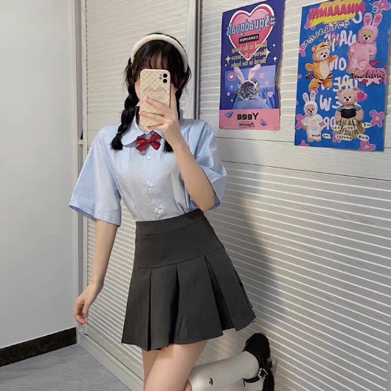 Chân váy xếp ly ngắn bản to phong cách Hàn Quốc nhiều màu_CV003 mầu trắng, babydoll ulzzang mềm nội y xanh