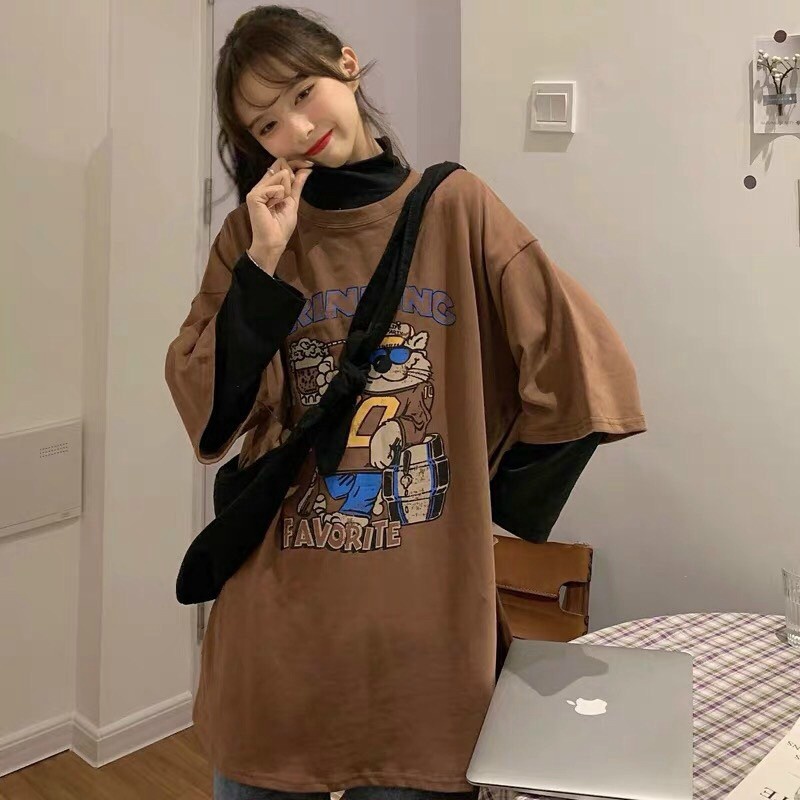 Áo Thun Form Rộng Nam Nữ Unisex Tay Lỡ Dáng Suông In Hình DRINKING  - ĐĂNG QUANG CLOTHER