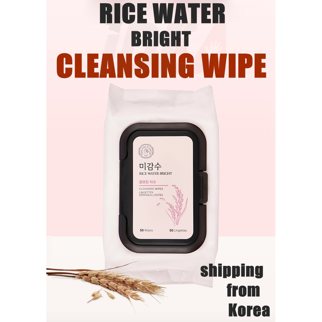 Hộp 50 khăn ướt tẩy trang sáng da Rice Water THE FACE SHOP//Rice Water Bright Cleansing Wipes 50 sheets