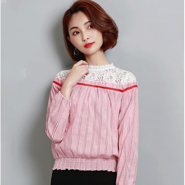 Áo Kiểu Nữ Cổ Phối Ren Phong Cách Hàn Quốc Ulzzang