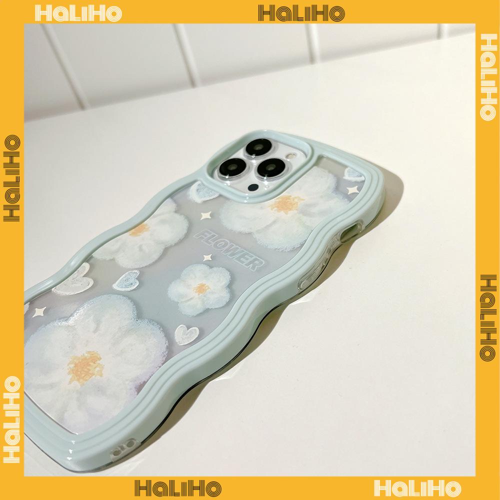 iPhone Case Candy Color Wave 2-in-1 Silicone Soft Case Airbag Shockproof Protection Camera Blue Flowers Compatible For iPhone 11 Pro Max 13 Pro Max 12 Pro Max 7Plus xr XS Max