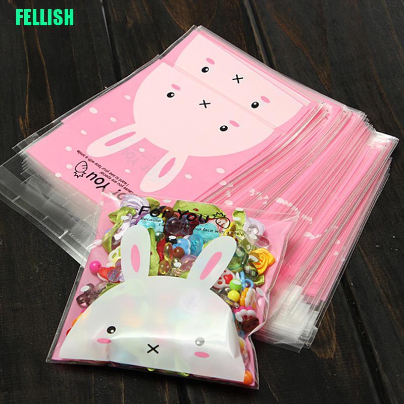 Set 100 Túi Nhựa Đựng Bánh Kẹo In Hình Thỏ Dễ Thương