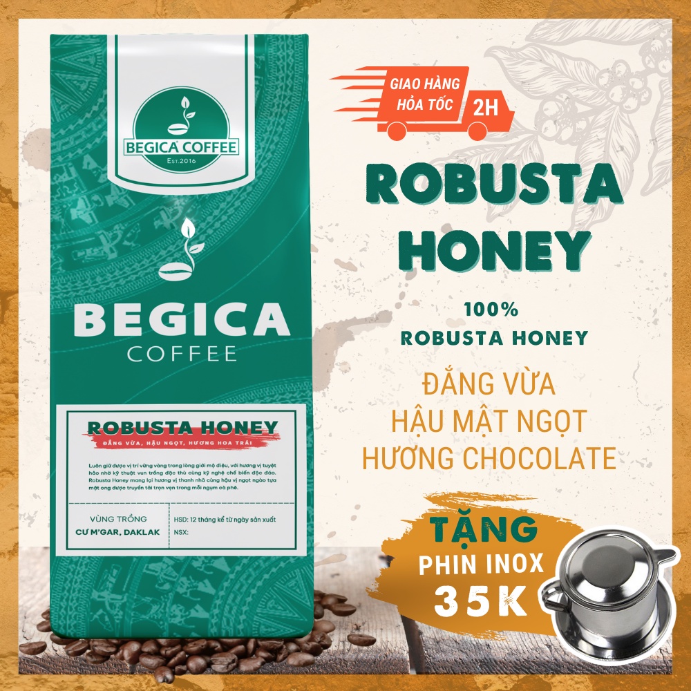 Cà phê Robusta Honey 100% rang xay nguyên chất - Vị đắng dịu, hậu vị mật ngọt, hương chocolate - dùng pha phin, pha máy