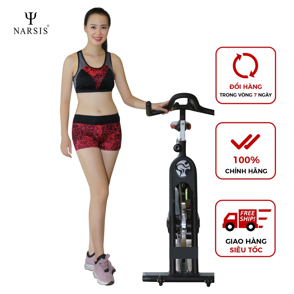 Bộ đồ tập nữ H7003 Narsis thiết kế 2 mảnh màu đỏ phối ghi đen chất liệu Spandex