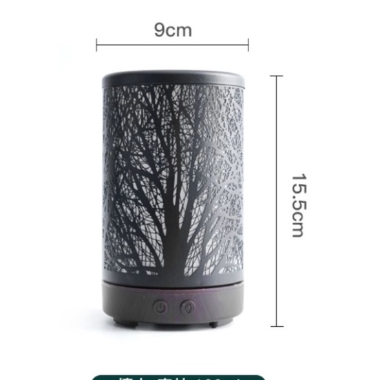 Máy khuếch tán tinh dầu Trụ Kim Loại Cây Đen, đèn led 7 màu, Bảo Hành 6 tháng