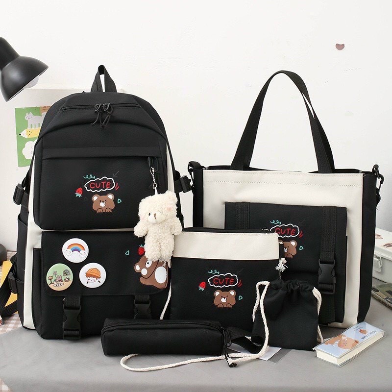 Balo 4 món thời trang sinh viên học sinh - Gấu Cute Mới Siêu Xinh