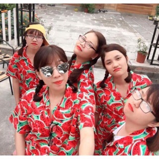 Bộ dưa hấu đỏ cho nam và nữ đều mặc được đi biển đi chơi mặc nhóm