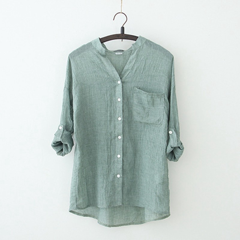 Women Blouse Cotton Linen Fashion Shirt Sweet Loose Long Sleeve Blouses | BigBuy360 - bigbuy360.vn