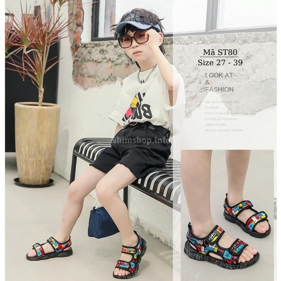Dép sandal quai ngang cho bé trai 3 - 12 tuổi abibas có quai hậu phù hợp trẻ em học sinh đi học đi biển êm nhẹ ST80
