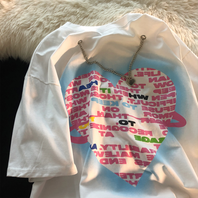 Áo Thun Tay Lỡ Thời Trang Trẻ Trung 1951078Áo Thun Dáng Rộng Họa Tiết Trái Tim Phong Cách Hip Hop Dễ Phối Đồ Cho Cặp Đô