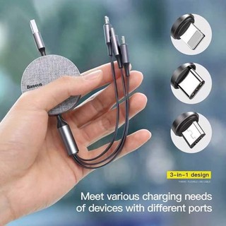 Cáp sạc dây rút baseus fabric 3-in-1 flexible cable tích hợp 3 đầu type c / micro usb/ lightning 3.5a 1.2m.