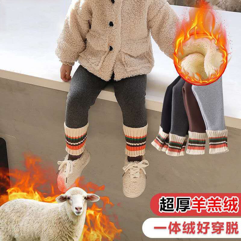 ❤Quần Legging Dài Lót Lông Cừu Dày Dặn Họa Tiết Kẻ Sọc Thời Trang Xuân Thu Cho Bé Gái
