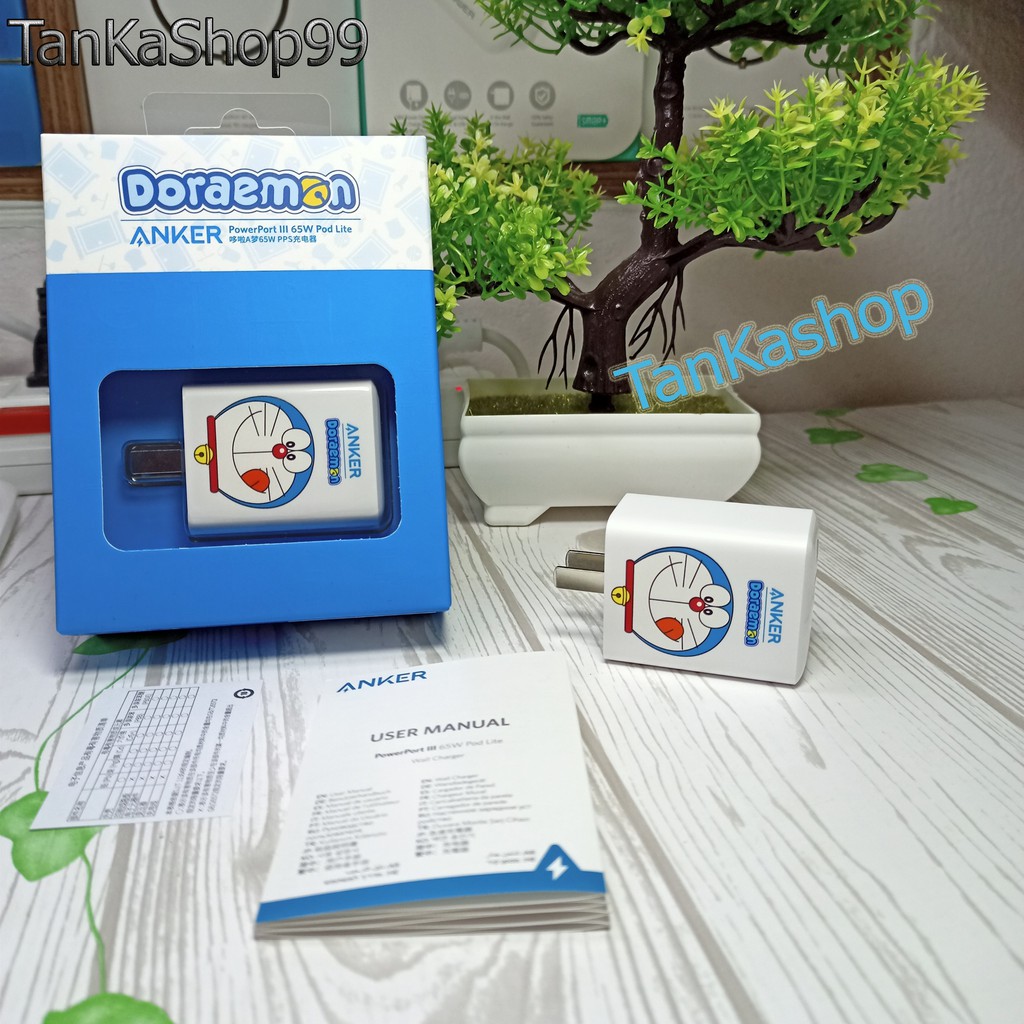 Củ Sạc Anker x Doraemon PowerPort III 65W Pod Lite - A2718, Hỗ Trợ Sạc Nhanh PD, Qc , PPS 65w