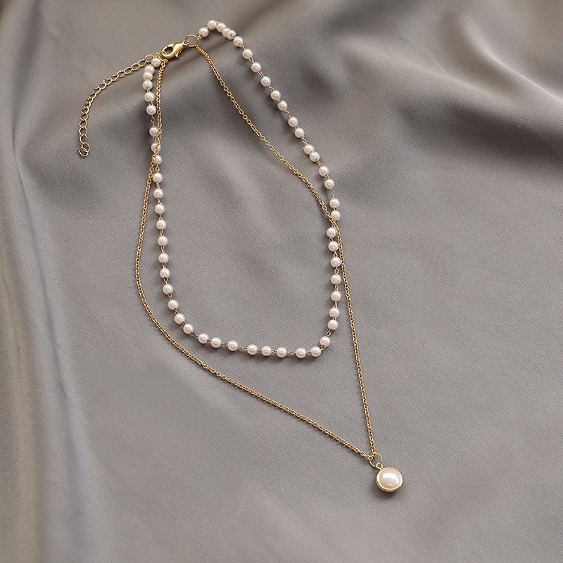 Vòng Cổ Choker Hai Lớp Đính Ngọc Trai Sang Trọng Phong Cách Hàn Quốc Dành Cho Nữ