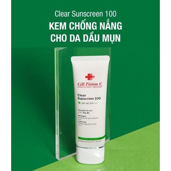 [2 Size] Kem Chống Nắng Cho Da Dầu Mụn Cell Fusion C Clear Sunscreen 100 SPF48 PA+++