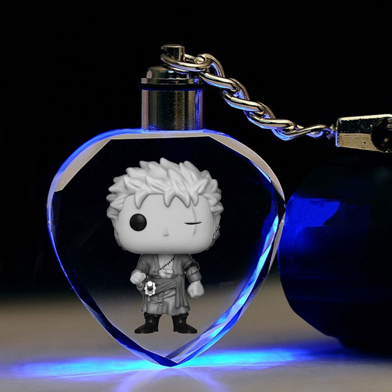 Móc Khóa Đèn LED Pha Lê Hình Hoạt Hình ONE PIECE Luffy Roronoa Zoro Chopper Cá Tính Bảy Màu