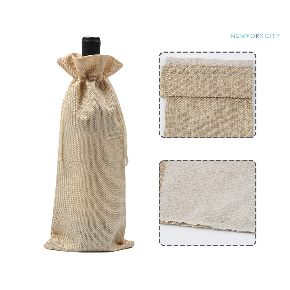 Vỏ Bọc Chai Rượu Bằng Vải Lanh Có Dây Rút Trang Trí Cho Tiệc Cưới