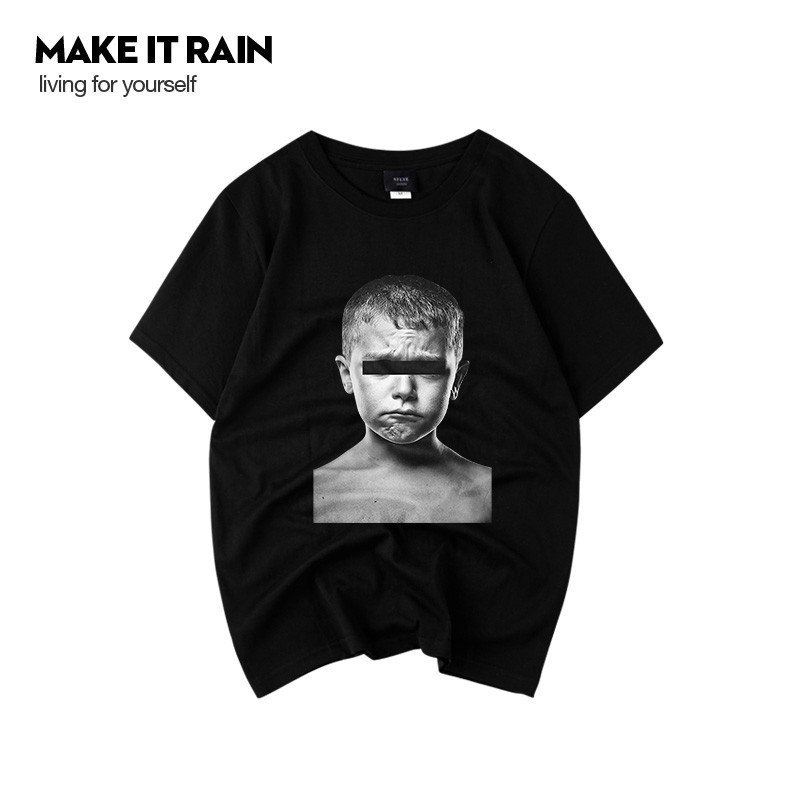 Áo thun nam nữ ngắn tay cổ tròn in hinh Cậu bé (MAKE IT RAIN) 🏆 ' Tốt