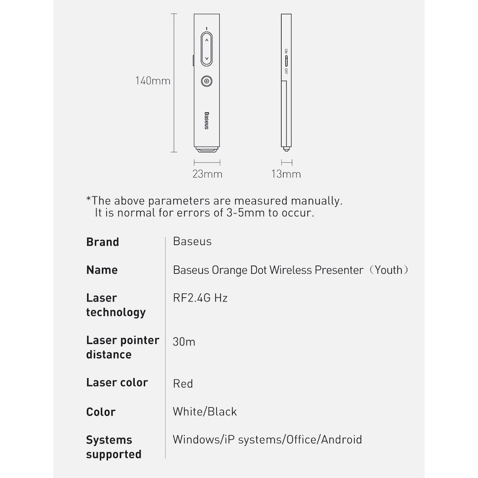 Bút Laser trình chiếu Baseus Orange Dot PPT Wireless Presenter Series 2 cho Laptop/ Macbook