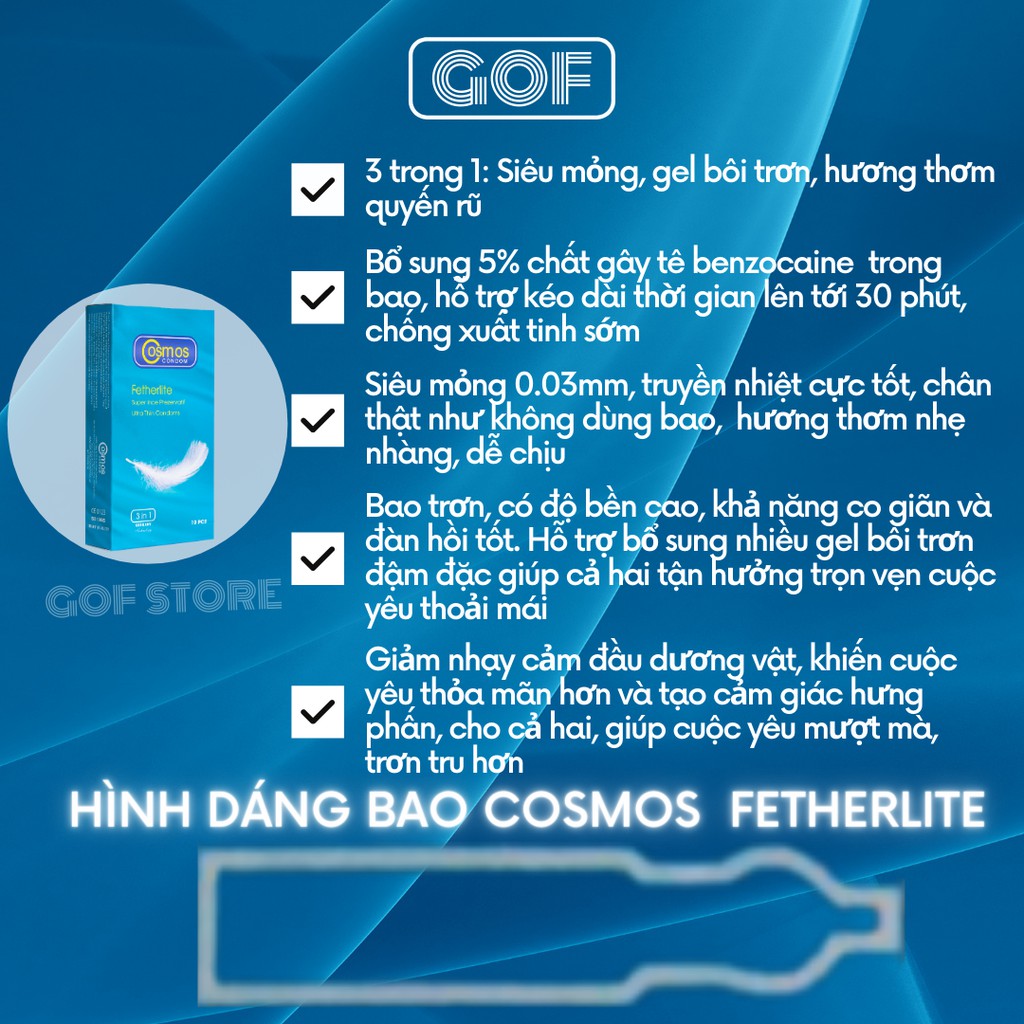 Bao cao su siêu mỏng 3 in 1  Cosmos Fetherlite  Hộp 10 cái Germany - GoF