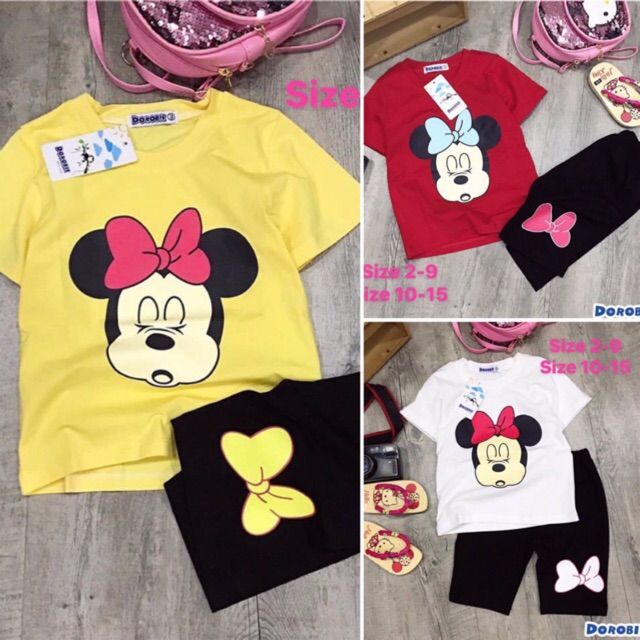 [15-33kg] [SALE] Set bộ quần lửng Mickey Minnie bé gái