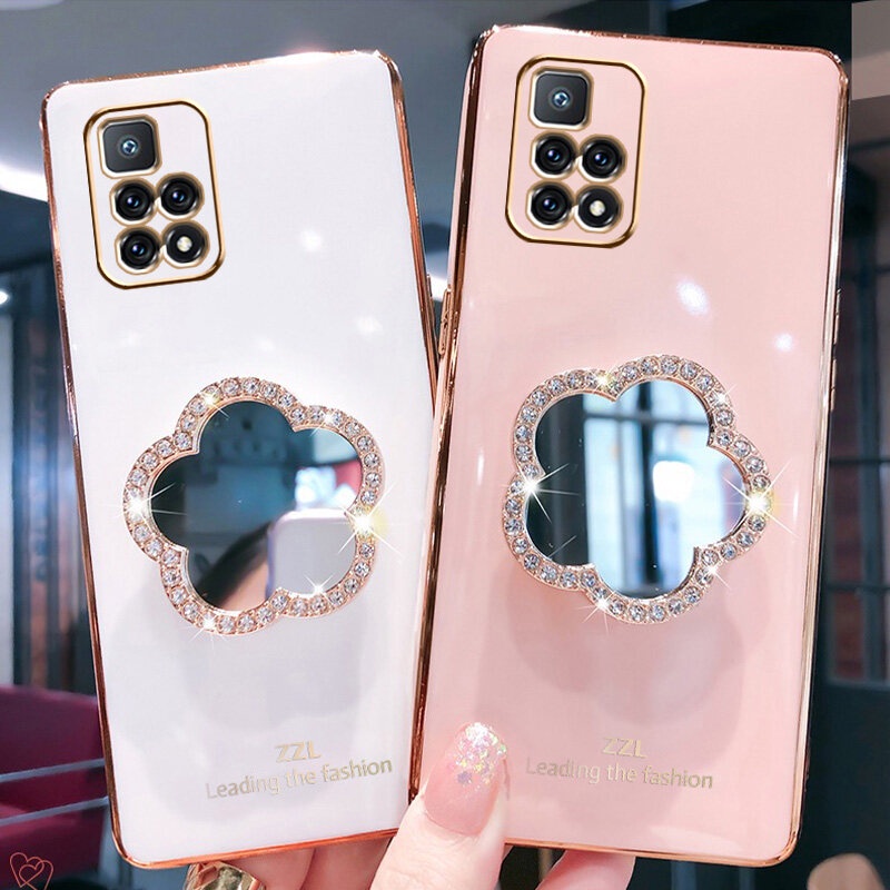 Ốp Điện Thoại Mềm Tráng Gương Trang Điểm Họa Tiết Hoa Đính Đá Lấp Lánh Sang Trọng Cho OPPO Reno 6Z 5G