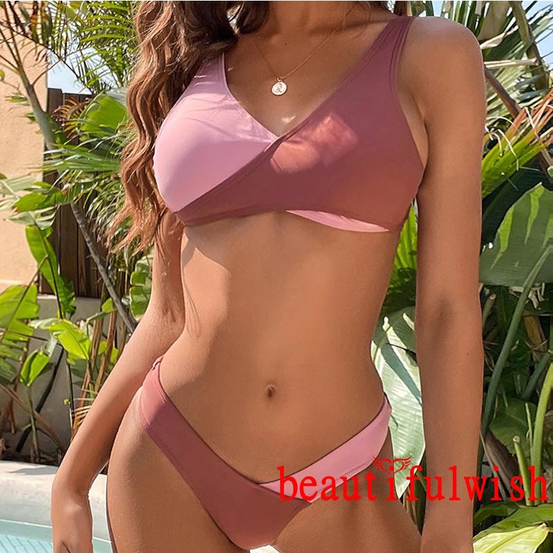 Bộ bikini 2 mảnh cổ chữ V màu sắc tương phản gợi cảm cho nữ (4 màu)
 | BigBuy360 - bigbuy360.vn