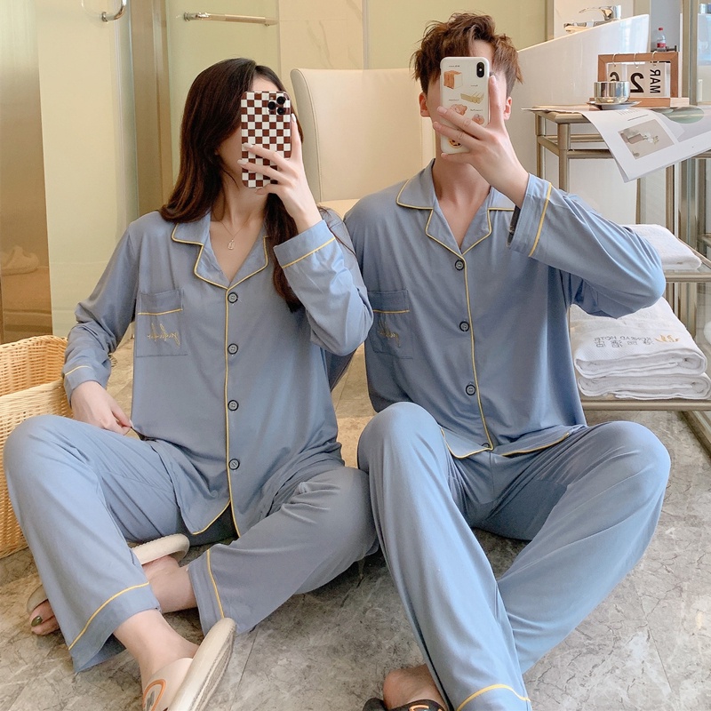 Bộ Đồ Ngủ Cotton Tay Dài Thời Trang Hàn Quốc Dành Cho Nam Nữ