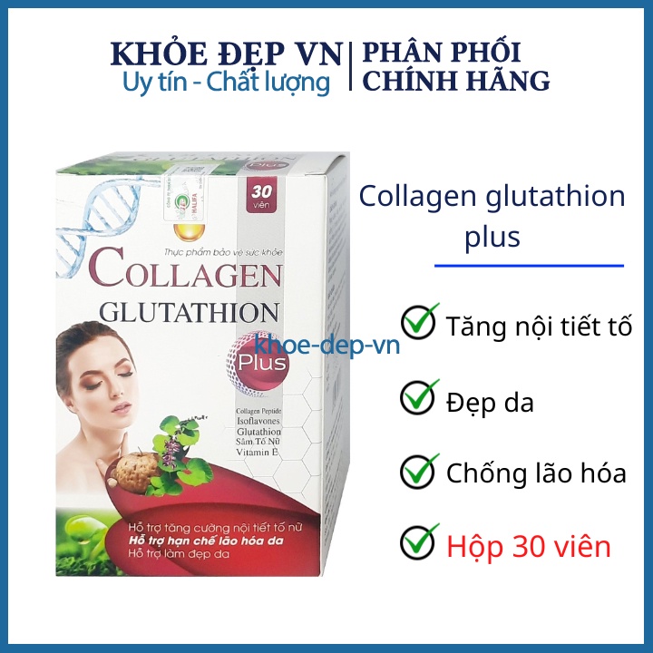Viên uống collagen glutathion plus giúp tăng cường nội tiết tố nữ , làm đẹp da – hộp 30 viên