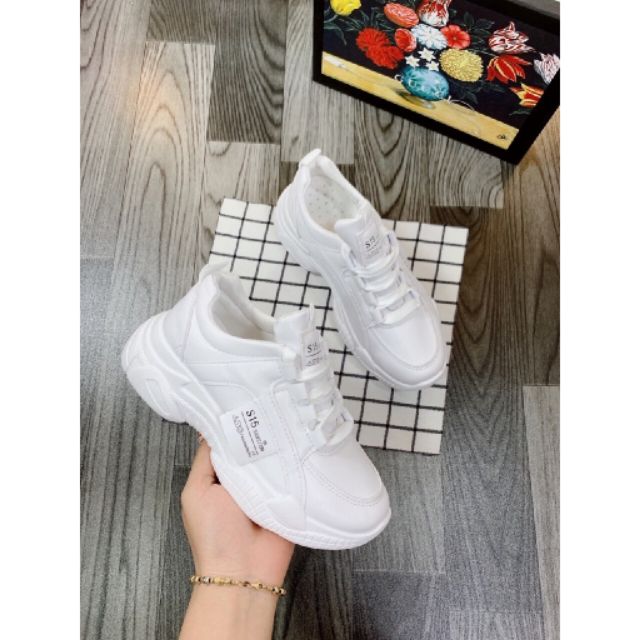 HÀNG MỚI VỀ_Giày Thể Thao Đế Cao tem s15/ tem chữ Da đẹp Nữ Trắng | BigBuy360 - bigbuy360.vn