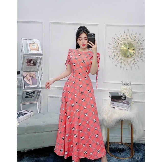Đầm maxi lụa tay ngắn rút dây siêu dễ thương - free size dưới 54kg - MS21MT
