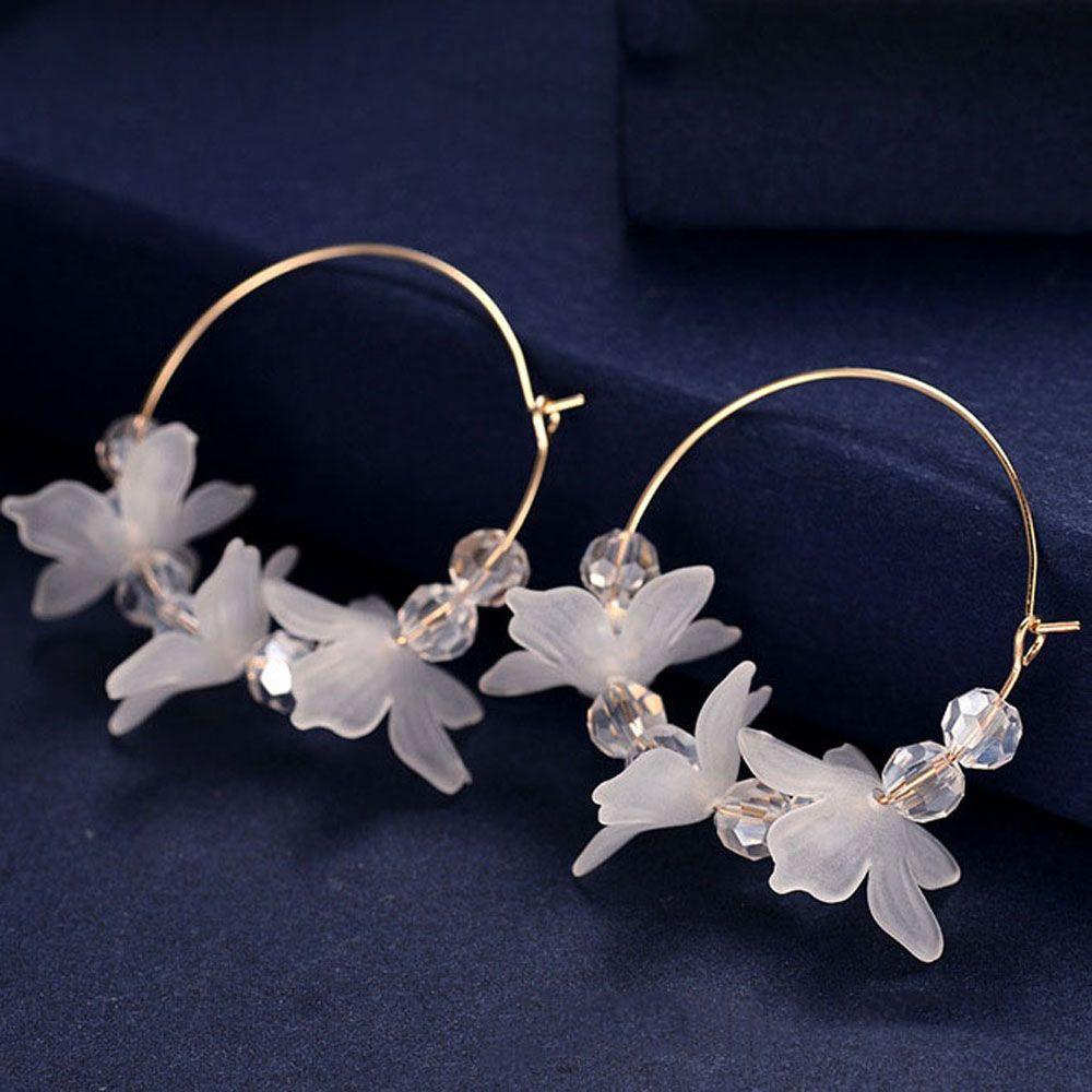 Bông Tai Acrylic Hình Tròn Họa Tiết Hoa Xinh Xắn Thời Trang Cho Nữ